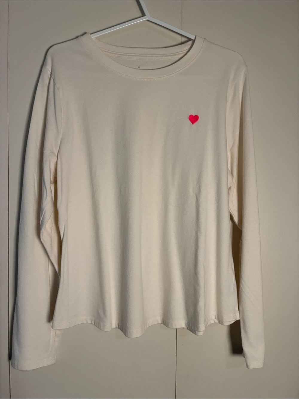 a new day Cream Long Sleeve Tee with Pink Heart Patch
